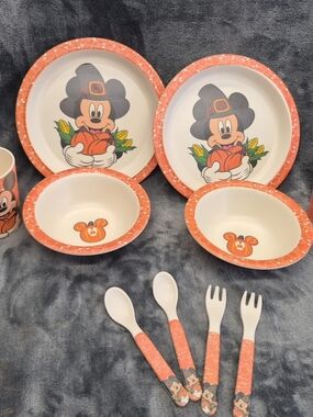 Disney Mickey Fall Thanksgiving Harvest Autumn Kids Children Serving Set 2 Set
